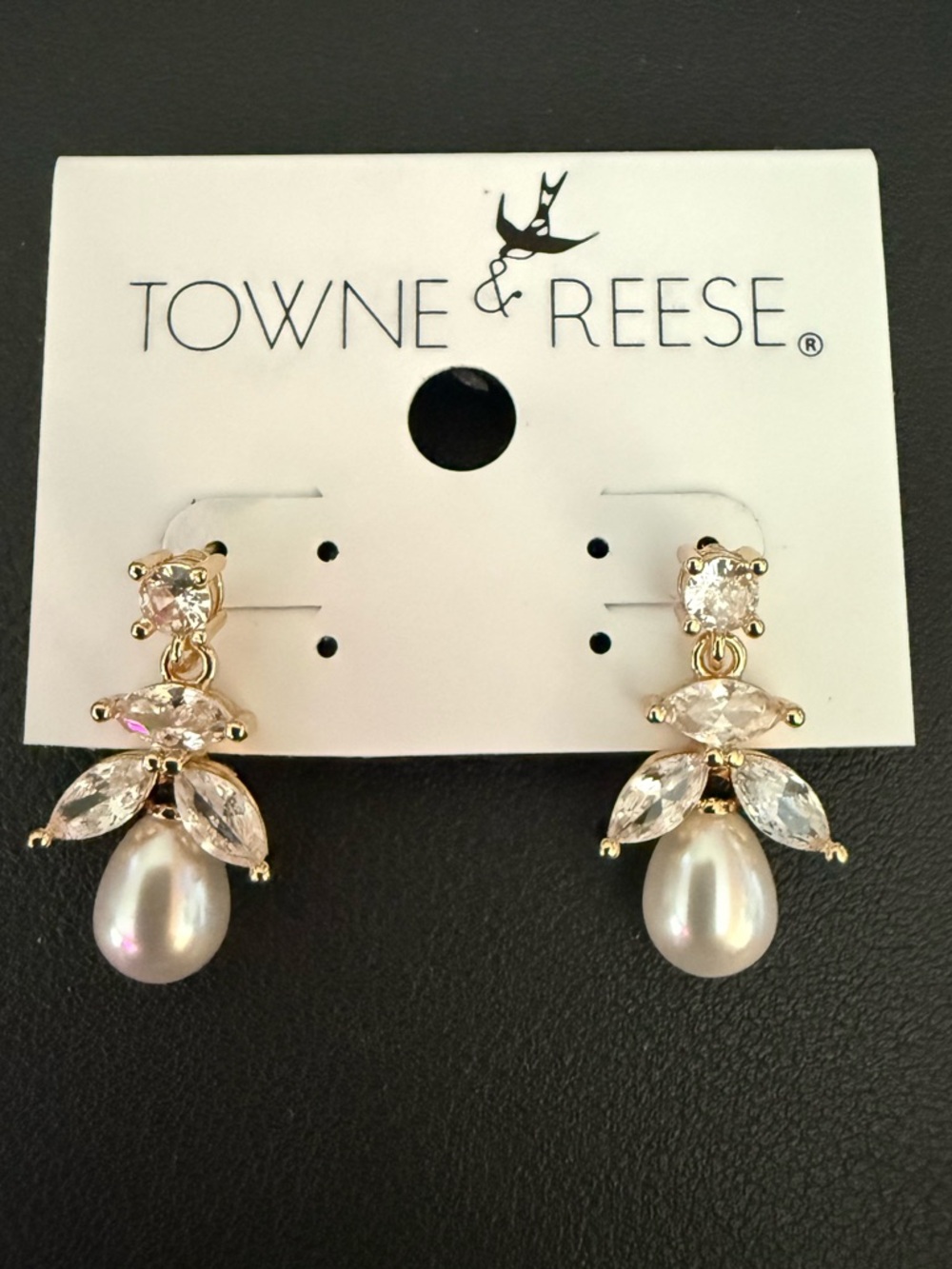 Towne & Reese Gold Tone Pearl Drop Earrings